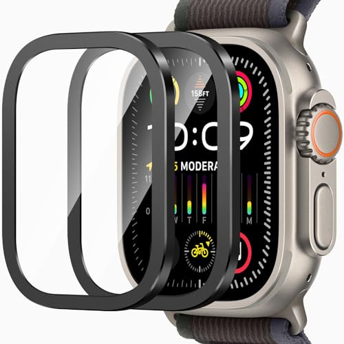 ZZDZZ [2 Piezas Protector de Pantalla Compatible con Apple Watch Ultra2/Ultra 49mm, Resistente Arañazos Metal Protector Pantalla Cristal Templado para iWatch 49mm - Negro