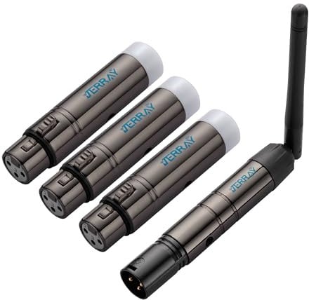 JERRAY 4Pcs DMX Wireless 3 Female Receiver & 1 Male Transmitter Control 2.4G Dfi DJ Short version for Led Stage PAR Party Light… (Black)