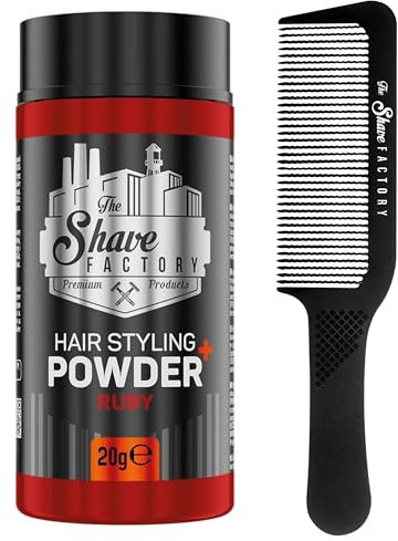 The Shave Factory the shave factory Hair Styling Powder, Mattierendes und Volumenpuder, mit Kammtypen für alle Einsatzbereiche, Kamm und Puderwachs (Comb 045 & Ruby Styling P
