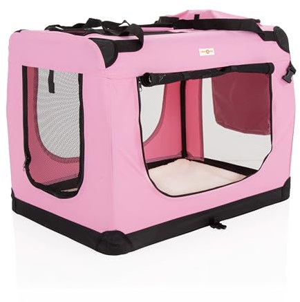 Fabric Dog Crate in Pink, L Size 82cm, Cat Pet Carrier by Cozy Pet Folding Transport Travel Cage Ideal for Dogs, Puppies, Cats, Rabbits, etc. FDC-L-P