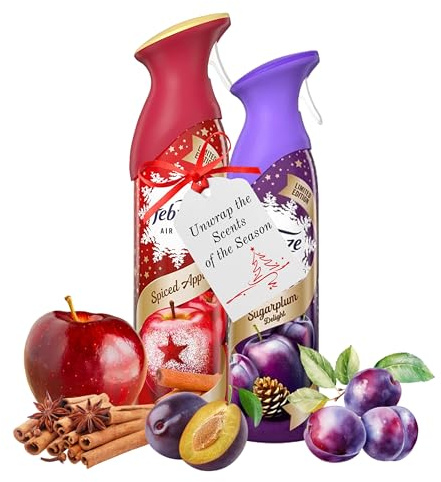Limited Edition Christmas Air Fresheners - Room Spray Air Freshener Bundle of Spiced Apple 185ml & Sugarplum 185ml. Christmas Gifts for Women, Room Freshener for Stocking Fillers with Gift Card