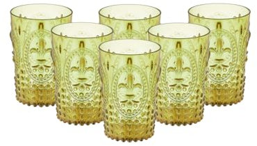 PRISMA - PACK 6 UNIDADES VASO 400 ML. MOD. FLOR DE LIS COLOR AMARILLO. Vaso de policarbonato tamaño mediano, reutilizable, libre de BPA,