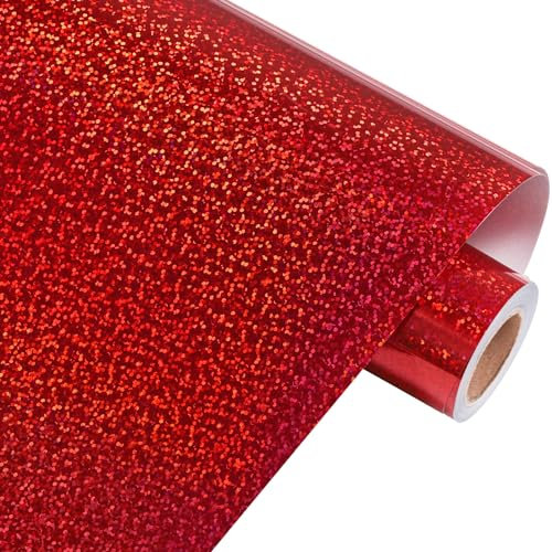 VINYL FROG Holographic Heat Transfer Vinyl Glitter Red HTV Vinyl 30.5x155cm Rainbow Iron on Vinyl for DIY Clothing and Other Fabric