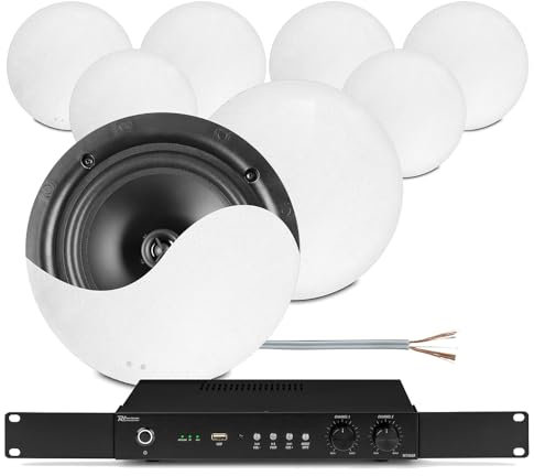 Power Dynamics PD 4x 4 BHW40BL Black Wall Speakers, Outdoor-Rated 6-Channel Mixer Amplifier, Multi Room Ceiling Speaker System Kit, Home Indoor and Outdoor Audio Sound Setup