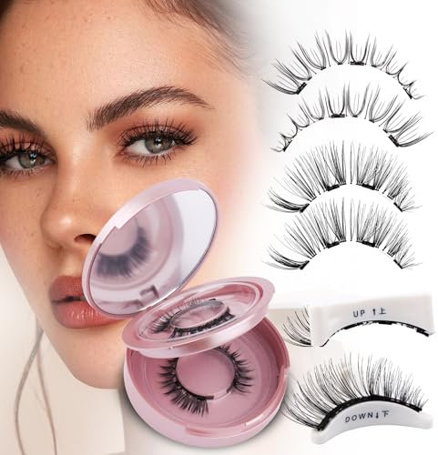 Faux Cils Magnétiques 2 Paires de Cils Magnétiques Réutilisables avec Applicateur Sans Colle Cils Magnétiques Look Naturel sans Eyeliner Kit Cils Magnétique(magnetic lashes-DWSP+N07)