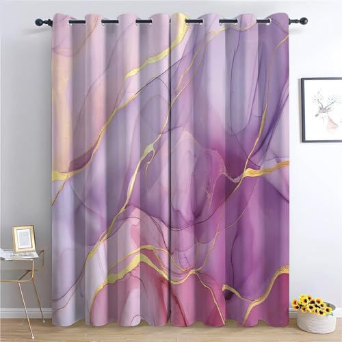 XCQHZYQ Vorhang Blickdicht 2er Set Marmor Abstrakter Hintergrund Lila Verdunkelungsvorhänge mit Ösen Gardine Sonnenschutz Thermogardine, Fenstervorhang für Wohnzimmer, H 160 x B 132 cm