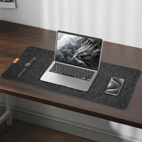 AFIING Felt Desk Mat, 31.5 x 15.7 Inches Non-Slip Desk Pad, Computer Desk Mat for Keyboard and Mouse, Charcoal