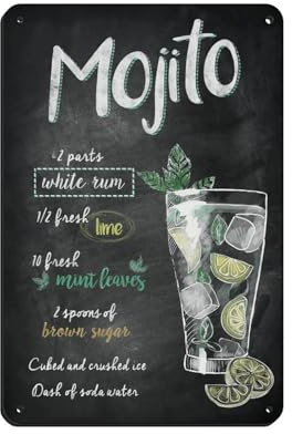 KJUFE Mojito Cocktailbar, Retro-Poster, Blechschild, Vintage, Metall, Pub, Club, Café, Bar, Zuhause, Wandkunst, Dekoration, Poster, Retro, 20 x 30 cm