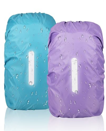 KASESSS 2Piezas Funda Impermeable Mochila con Rayas Reflectantes, Chubasquero para Mochila 45L, Funda Mochila Impermeable, Mochila Impermeable al Aire Libre, Funda Mochila Escolar para Camping, Viajes