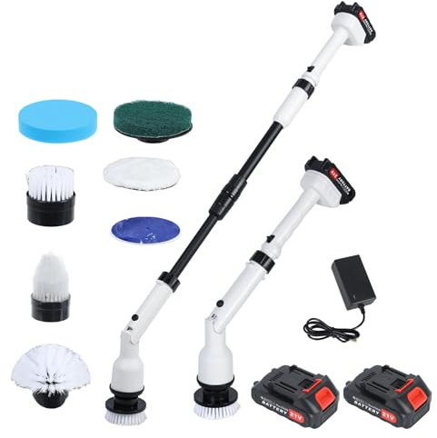 Shienfir Elektrischer Spin Scrubber, Elektrische Reinigungsbürste, Electric Cleaning Brush mit 4 Ersatzbürstenköpfen Electric Spin Scrubber, 2 Batterien, 1 Ladegerät, für Badezimmer, WC, Küche