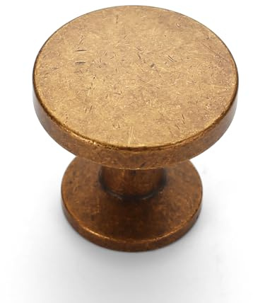 Amerdeco 10 Pack Antique Brass Cabinet Knobs Round Single Hole Drawer Pulls for Kitchen, Bathroom, and Dresser Cabinets AM017