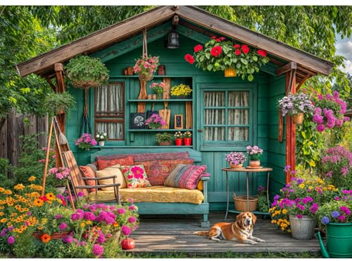 TangMosaic 1000 Piece Puzzle for Adults, Flower House Jigsaw Puzzle, Family Puzzles Game, Interlock Perfectly No Dust, Home Decoration Puzzle, Gifts for Parents
