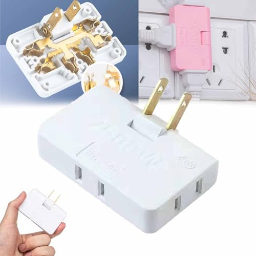 Suzcan Rotatable Socket Converter, 3 Way Rotatable Socket Converter, Flat Wall Outlet Extender 180 Degree Portable Swivel Wall Tap Plug, Portable Outlet for Home and Trave (White)