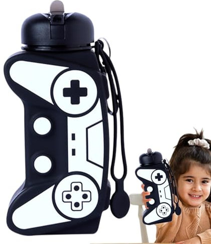 WJnflQN Foldable Water Bottle, Game Handle Shape Water Bottle Silicone Drinking Bottle, Sports Leakproof Travel Mug Reusable Water Cup for Girls & Boys