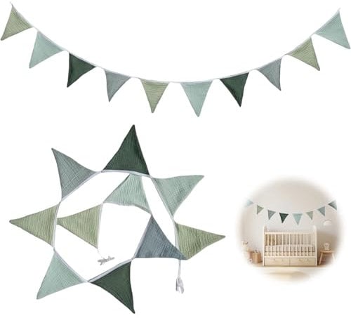 Wimpelkette Kinderzimmer Deko,Wimpelkette Grün Girlande Stoff,Kinderzimmer Deko Junge Deko Junge Hausbett Kinderbett,Wimpelkette Stoff Geburtstag,Girlande Kinderzimmer Baumwolle