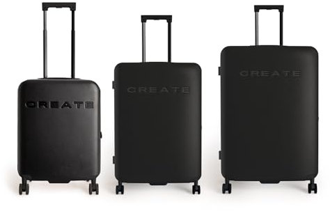 CREATE / Luggage Studio/Hartschalenkoffer-Set aus Polycarbonat Schwarz/TSA-Vorhängeschloss, 4 multidirektionale Doppelrollen, Innenorganisation, Starke und langlebige Materialien.