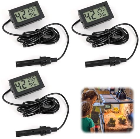 teasteam Digital Thermometer Hygrometer 3 Pack Mini Humidity Meter Reptile Thermometer for Accurate Humidity & Temperature for Reptiles Thermostat Terrarium Incubator Aquarium Office and Living Room