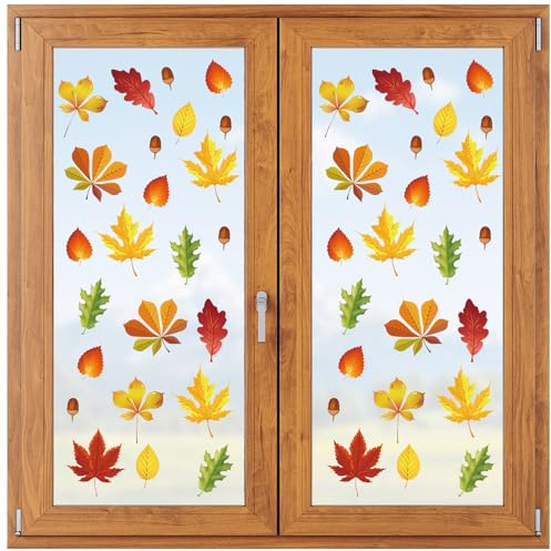 9 fogli/174 pezzi, decorazione per finestre, autunno, foglie d'acero, autoadesivo, per il giorno del Ringraziamento, decorazione per l'autunno