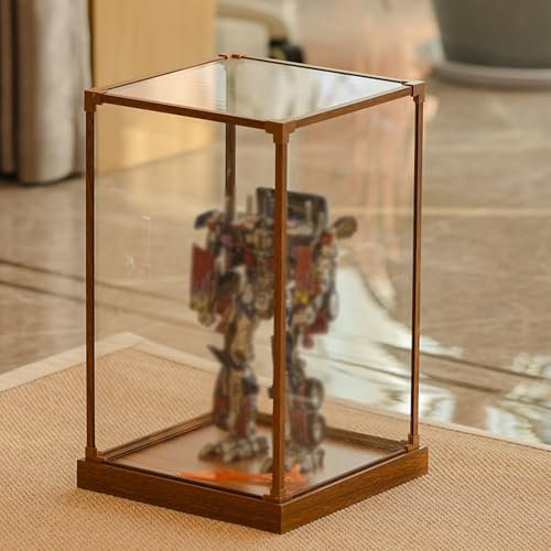 Xyrona Acryl Vitrine Transparente Acryl-Vitrine für Figuren, 15, 25, 30, 35, 40, 45 und 50cm Hoch, Vintage-Vitrine mit Holzsockel und Aluminiumrahmen(L15xW15xH15cm/6x6x6)