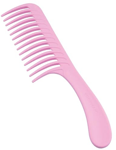 Denman D28 Wide Tooth Detangling Comb - Curved Pin For Detangling, Curl Defining, Smoothing - Wet Comb For All Hair Types, Women and Men (Pink)