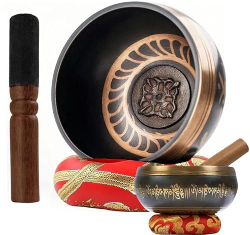 Tibetische Klangschalen Setz 8/13CM, mit Klöppel und Klangschalenkissen, Handgefertigt und leicht zu bespielen,Perfekt für Meditation und Klangtherapie (8CM)