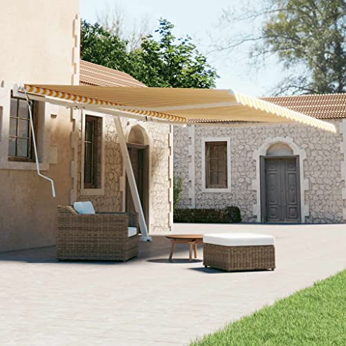 Tenda da sole manuale, 600 x 300 cm, giallo/bianco, resistente ai raggi UV e all'acqua, per terrazza, giardino, balcone, struttura in alluminio verniciato a polvere