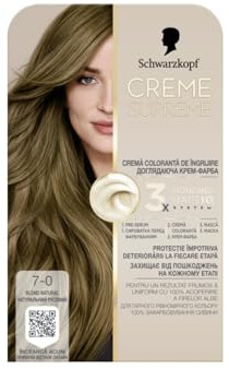 SCHWARZKOPF CREME SUPREME 7-0 Natural Blonde, Hair dye that provides deep care, Protection against damage, Beautiful and even color result, 100% coverage of white hair, PETA approved*, Pack of 1