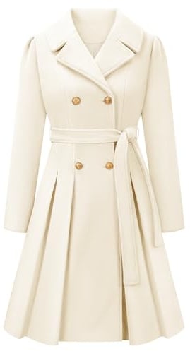 RITOSTA Wollmantel Damen Winter Mantel Revers Zweireihiger Wintercoat A-linie Winterjacke Knielang Trenchcoat Elegant Wintermantel Lang Jacke Outwear（Beige,XXL）