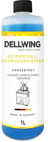 Dellwing Schmuckreiniger 1 l, Konzentrat für Ultraschallgeräte, Reinigungsmittel für Uhren, Ketten, Ringe, Made in Germany