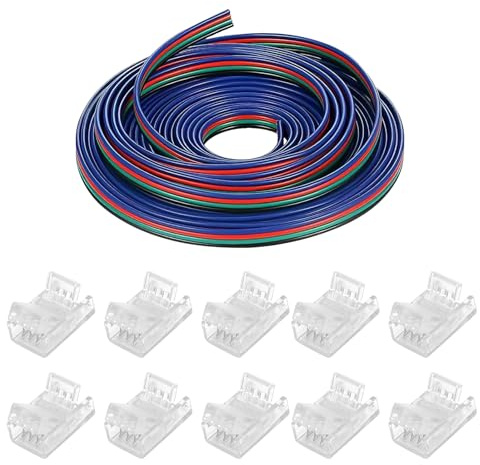 HENGBIRD Verlängerungskabel 5 M 22 AWG 4 Pin LED Streifen Verlängerungskabel und 10 Stück 10mm 4-Polige LED Verbinder 12V-24V RGB led Strip Anschlusskabel Led Kabel für SMD 3528 2835 5050 5630
