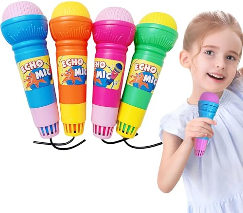 4Pcs Echo Microphone for Kids, RARITYLL Battery-Free Singing Toy with Voice Amplifier, Karaoke Microphone Toy for Children Ages 3+, Party Supplies for Boys Girls Toddlers