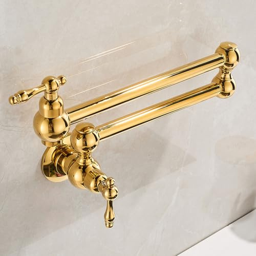 ZYCDP Mitigeur de Cuisine Mural Pliable Robinet Evier de Cuisine 2 Poignée Eau Froide Or