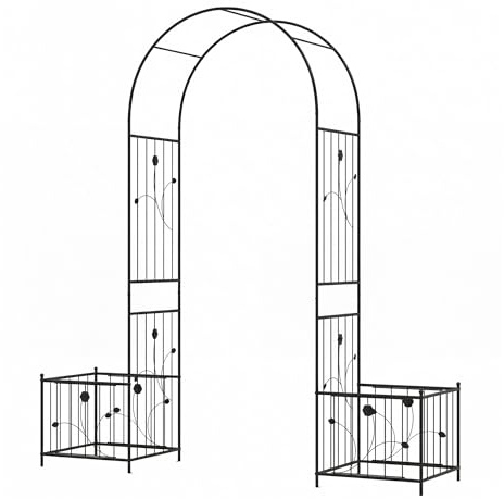 GYMAX Arche de Jardin avec 2 Jardinières, Treillis Métallique avec Pique pour Plantes Grimpantes & Rosiers, Arche de Rose avec bac à Fleurs, pour Mariage, Pelouse, Arrière-Cour