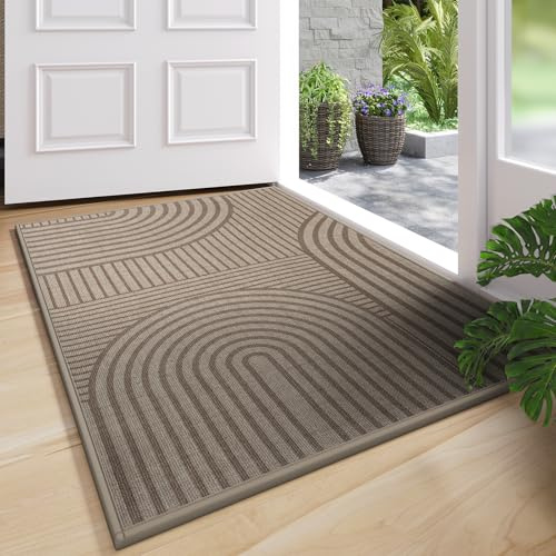 Quqei Front Door Mat Indoor Dirt Resist, Washable Door Mat 43x75cm Brown | Non Slip Rubber Backing Welcome Mat, Absorbent, Low Profile Doormat Floor Mat for Inside Entrance, Front Door, Easy to Clean