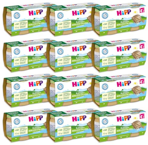 HiPP - Omogeneizzato di Pesce per Neonati, Gusto Platessa con Patate, Senza glutine e Senza Aggiunta di Sale e Aromi, 24 Vasetti da 80 g