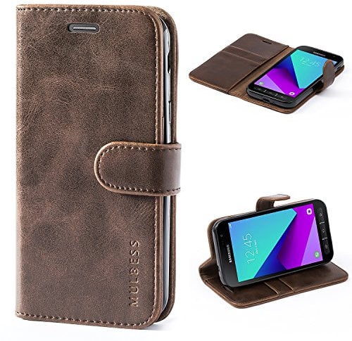 Mulbess Handyhülle für Samsung Galaxy XCover 4 Hülle, Leder Flip Case Schutzhülle für Samsung Galaxy XCover 4 / 4s Tasche, Vintage Braun
