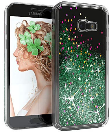 EAZY CASE Hülle kompatibel mit Samsung Galaxy A3 (2017) Schutzhülle mit Flüssig-Glitzer, Handyhülle, Schutzhülle, Back Cover mit Glitter Flüssigkeit, aus TPU/Silikon, Transparent/Durchsichtig, Grün