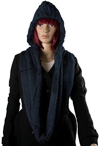 Geralin Gioielli Damen Schal Langer Loopschal mit Mütze in Blau 2-in-1 Winterschal Strickschal Schlauchschal Kappe Hut