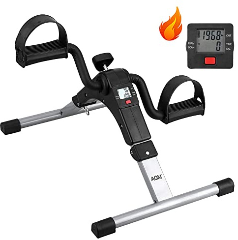 Folding Pedal Exerciser, Mini Exercise Bike Under Desk Bike Foot Pedal Exerciser, Foot Hand Cycle Portable Peddler Machine Bicycle Exerciser Arm Leg Exerciser While Sitting (Silver)