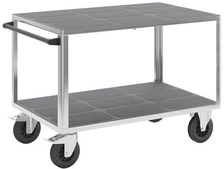 eurokraft | Montagewagen | Tragfähigkeit 500 kg | 2 Ladeflächen aus Kunststoff | Ladefläche 1250 x 800 mm | Gestell verzinkt