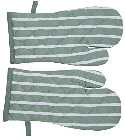 Penguin Home® Cotton Heat Resistant Kitchen Oven Gloves, Mitts for Cooking, Baking - Stylish Design & Colour - 1Pair - Machine Washable - Stripe Sage