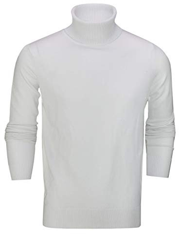 Xposed Mens Roll Neck Jumper Soft Cotton Fine Knitted High Turtle Polo Pullover Top[JUMPER-G1808,M,White]