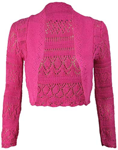 Fashion's island Ladies Crochet Knitted Open Front Bolero Shrug Womens Long Sleeve Crop Cardigan Fuchsia
