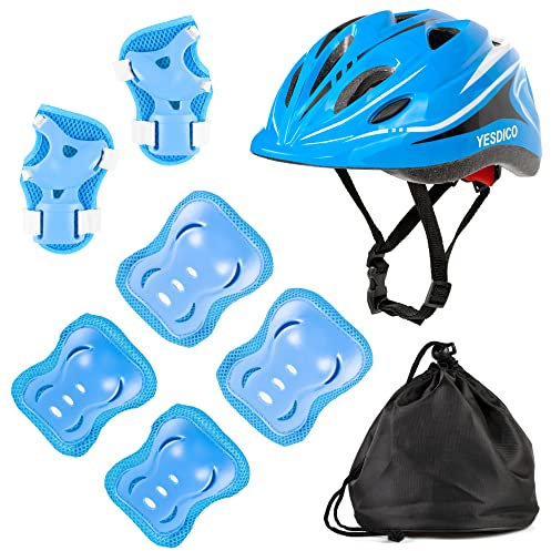 Casco de protección ajustable para niños con bolsa de transporte, rodilleras, coderas, muñequeras, deportes al aire libre, bicicleta, scooters, monopatín