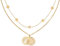 Gravado Mondgold 2er-Set Layering Circle Halskette mit Kreis-Anhängern aus Gold-Edelstahl und Kette mit Kreis und Lebensbaum Cut-Out Anhänger, Personalisiert mit Namen, Damen Schmuck