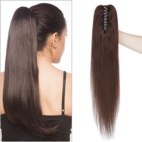SEGO Ponytail Extension Echthaar Pferdeschwanz Zopf Clip in Haarteil Haarverlängerung 100% Remy Haar mit Klammer Dunkelbraun#2 16(40cm)-105g