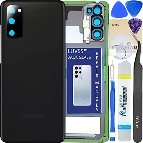 LUVSS Vitre Arrière pour Samsung Galaxy S20 G980 G981 Noir Coque Cache Batterie avec Lentille de Caméra, Adhésifs, Kit Outils, Guide De Réparation