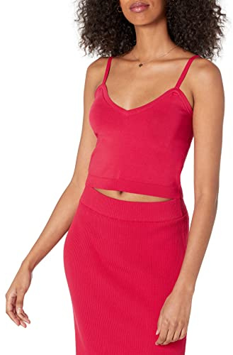 The Drop Roni Top Corto de Punto de Tirantes con Escote en Pico para Mujer, Rojo Fuego, 3XL Grande