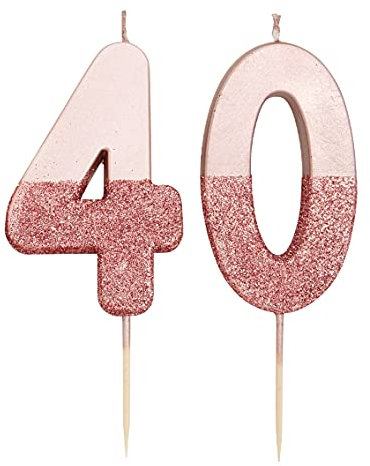 Talking Tables 40th Rose Gold Birthday Number Cake Candle Topper Dipped in Glitter