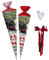 Nestler Schultüten-Set zum Befüllen, Handgemachte Zuckertüte aus Karton - Motiv Dampfeisenbahn, inkl. Spitzenschutz, Schleife (85 cm 6-eckig)